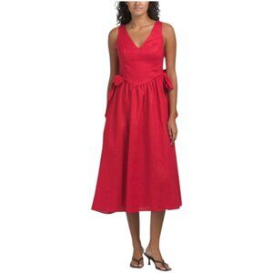 SOFIE THE LABEL Linen Blend Drop Waist V-neck Dress